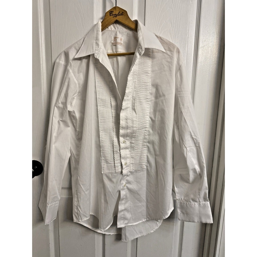 Vintage After Six Tuxedo Shirt Mens 16.5/34 White Pleated Poplin French Cuff